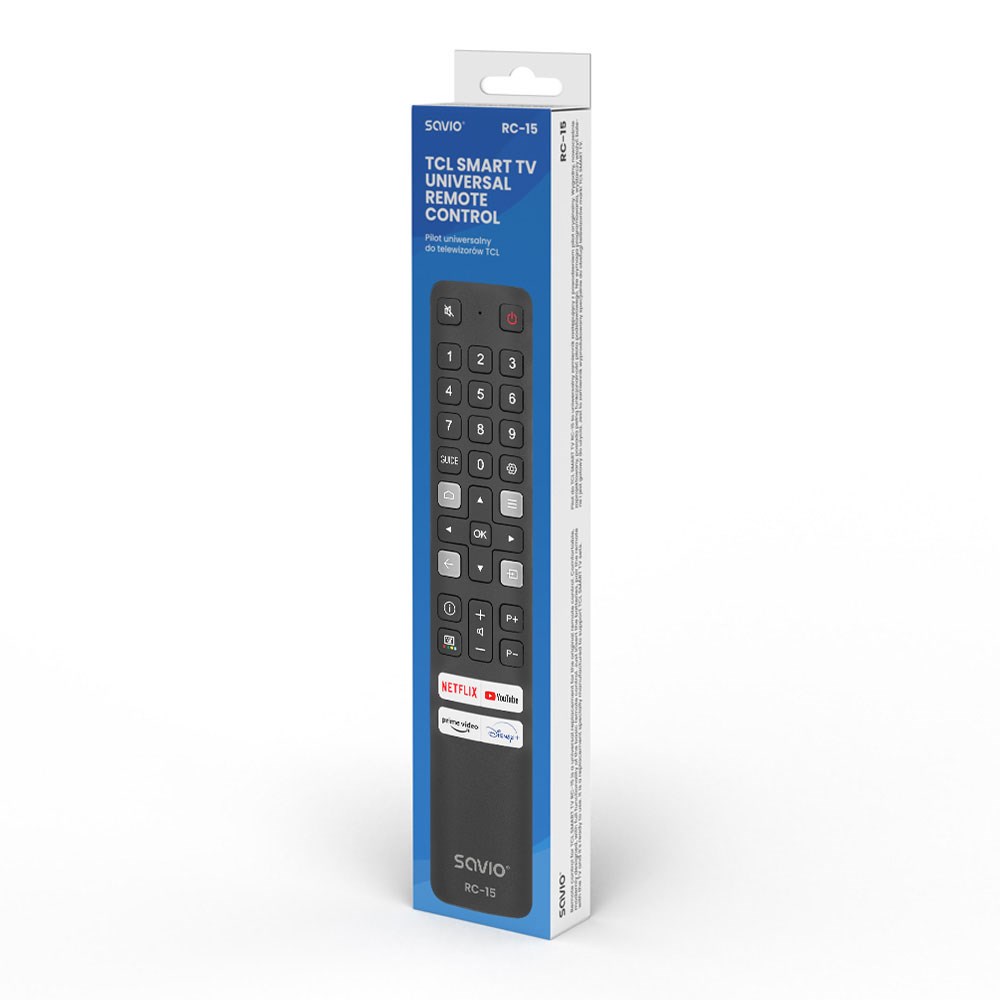 Telekomandë universale Savio RC-15, për TCL Smart TV, rreze 10m, e zezë