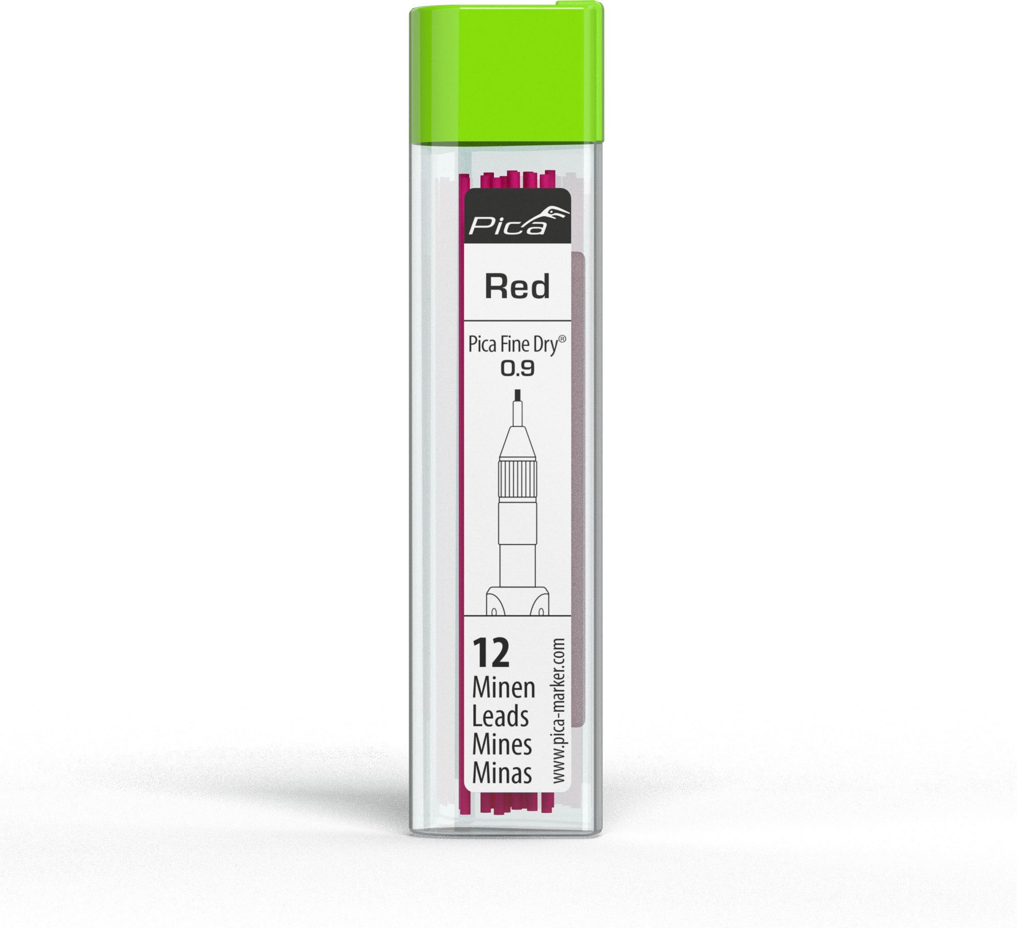 Set refill plumba Pica Fine Dry, 0.9mm, 12 copë, të kuq