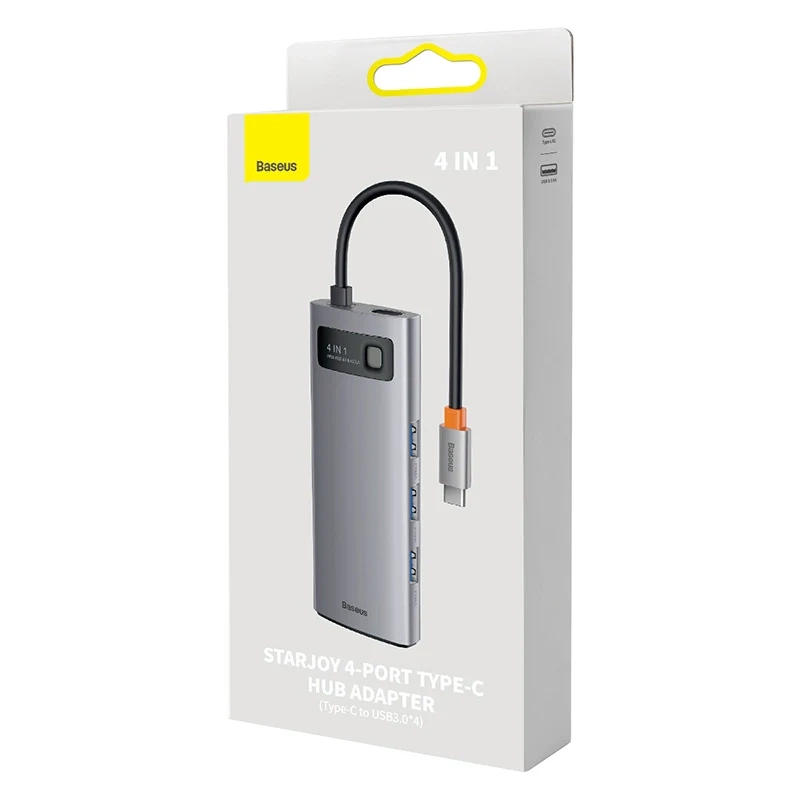 Hub i jashtëm Baseus Metal Gleam, 4x USB 3.0, USB-C, gri