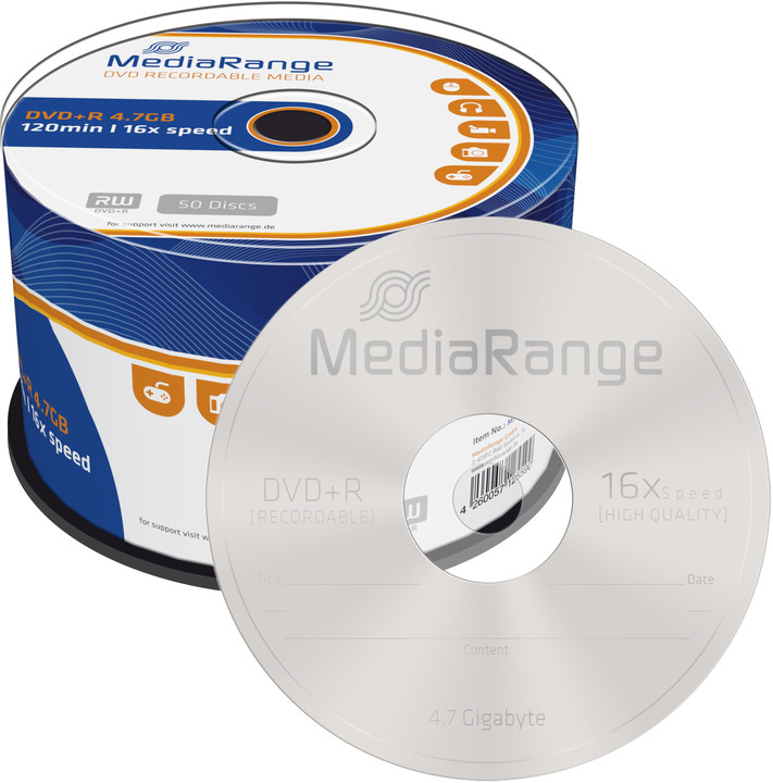 Disqe MediaRange DVD+R 4,7GB 16x, Spindle 50 copë