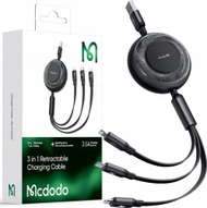 Kabllo USB Mcdodo 3in1 Retractable, 1.2m, Fast Charging 66W, shumëngjyrëshe