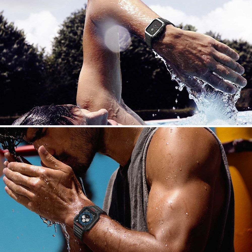 Rrip ore Hurtel Protect Strap me kasë për Apple Watch 45 44 42mm, i zi