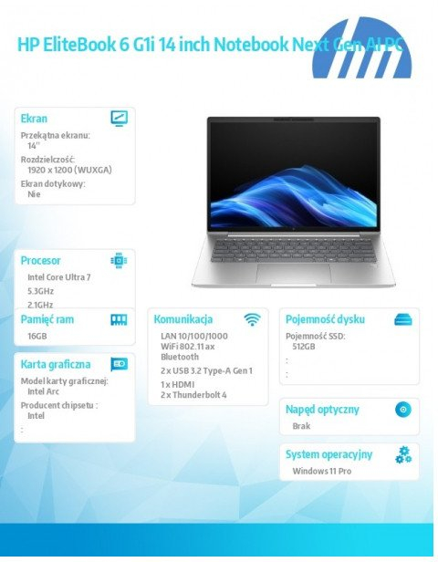 Laptop HP EliteBook 6 G1i, 13.3", Intel Core i7, 16GB RAM, 512GB SSD, gri