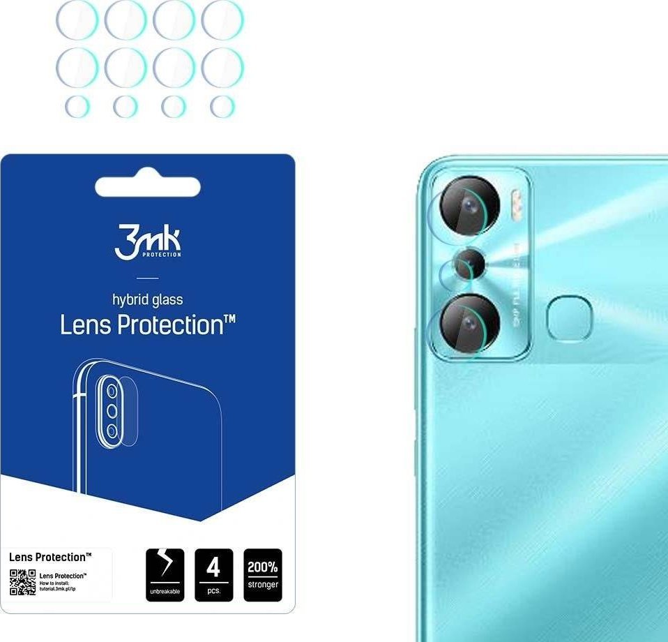 Mbrojtës kamerë 3MK Lens Protect për Infinix Hot 20, xham hibrid, set 4 copë, transparent