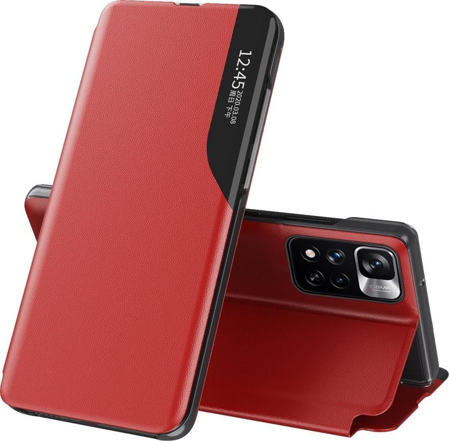 Këllëf telefoni Clear View Eco, për Poco M4 Pro 5G, mbështetëse, i kuq