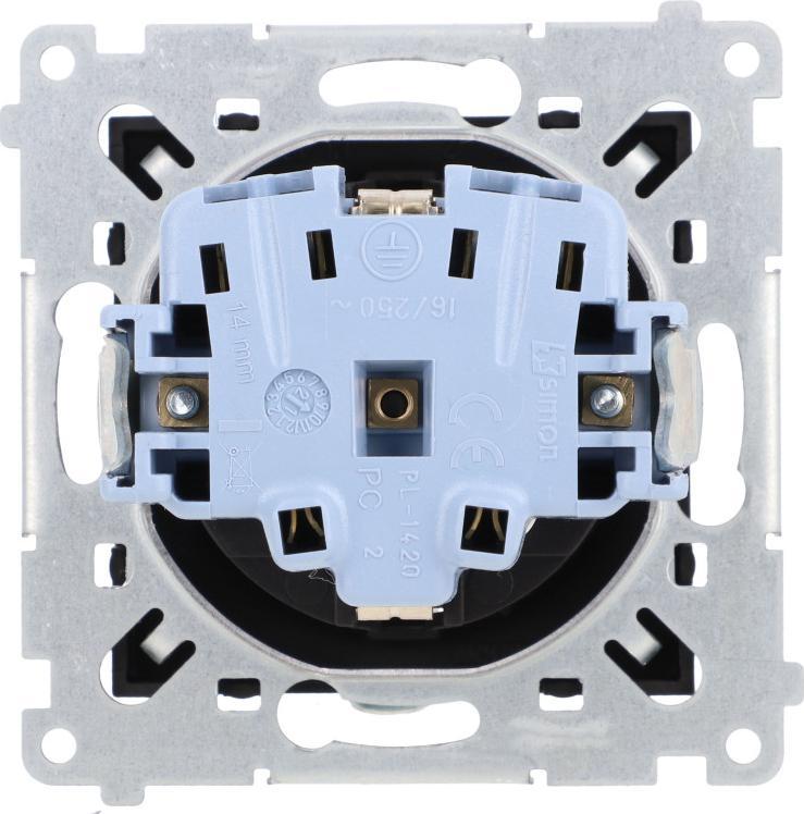 Prizë murale Kontakt Simon 54 Schuko DGSz1CZ.01/49, modul me perde mbrojtëse, 16A 250V, e zezë mat
