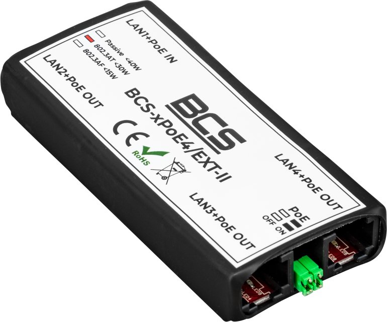 Проширювач на мрежа PoE BCS BCS-xPoE4/EXT-II, неуправуван, 4 порти, црн