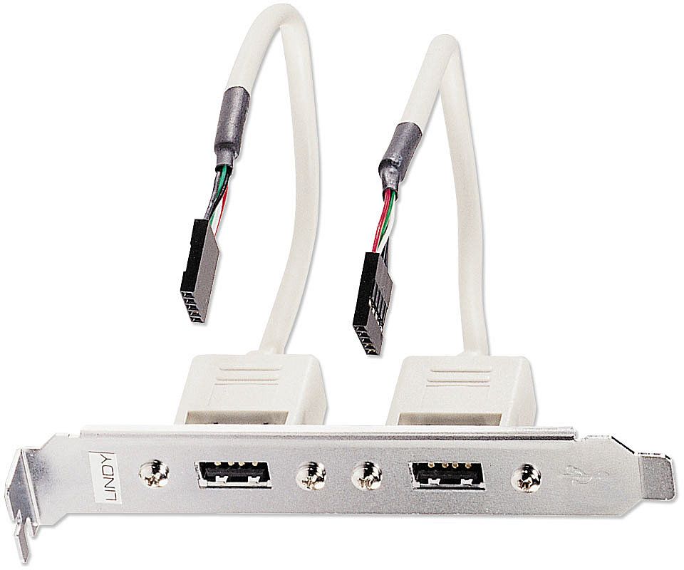 Adaptor USB Lindy 2 Port PC Back Plate, USB 2.0, 20cm, i argjendtë
