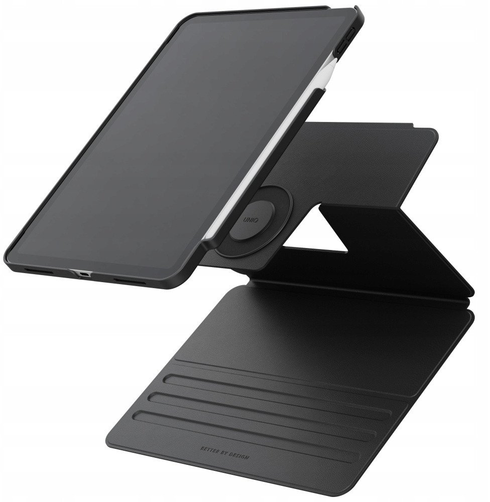 Mbrojtëse magnetike Uniq Rovus Snapmount për iPad 11", rrotullim 360°, me mbajtëse Apple Pencil, e zezë