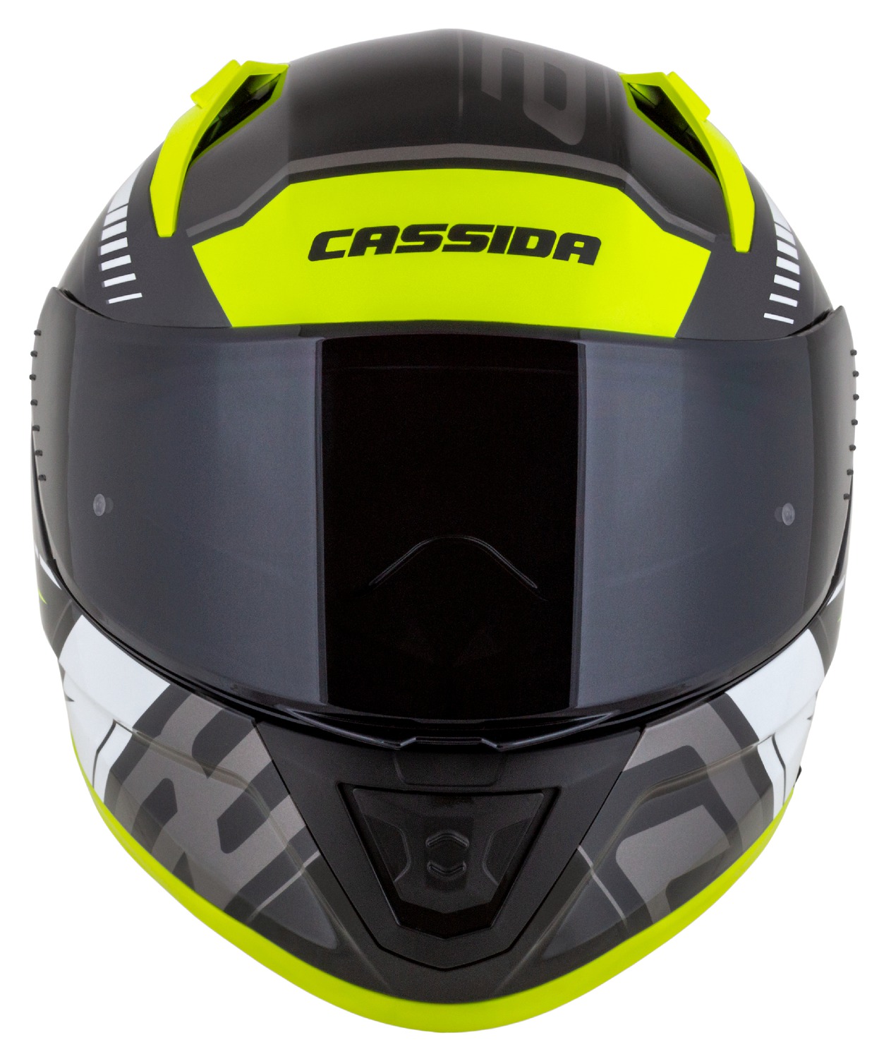 Helmetë moto CASSIDA Aero Drome, integrale, ECE 22.06, e zezë e verdhë fluo e bardhë gri