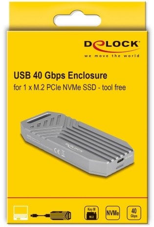 Kuti e jashtme SSD DeLOCK 42033, M.2 NVMe, USB Type-C 40 Gbit/s, gri