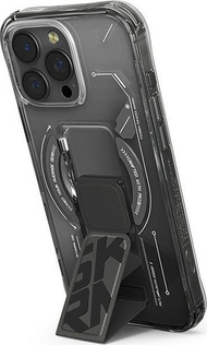 Mbulesë telefoni Skinarma Helio për iPhone 16 Pro Max, magnetike, me grip stand, e zezë transparente