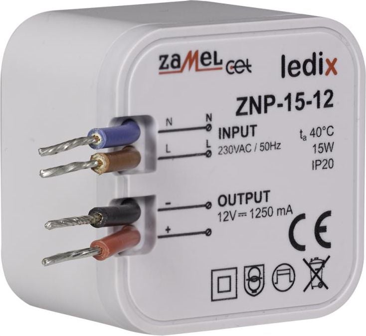 Furnizues LED Zamel LDX10000030, 12V DC, 15W, i bardhë