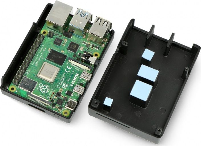 Kuti mbrojtëse OEM Raspberry Pi 4B DNG-18742, alumini, me prerje porte, e zezë