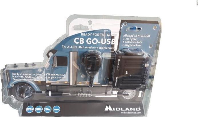 Radio CB Midland M-Mini USB GO, set me antenë LC29, bazë magnetike, e zezë