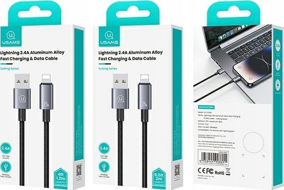 Kabllo USB në Lightning Usams SJ667U, 1.2m, 2.4A, argjendtë
