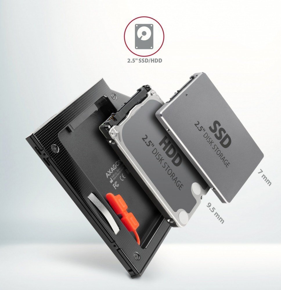 Kornizë bay për HDD SSD Axagon RSS-CD09, 2.5", 9.5mm, alumin, me LED