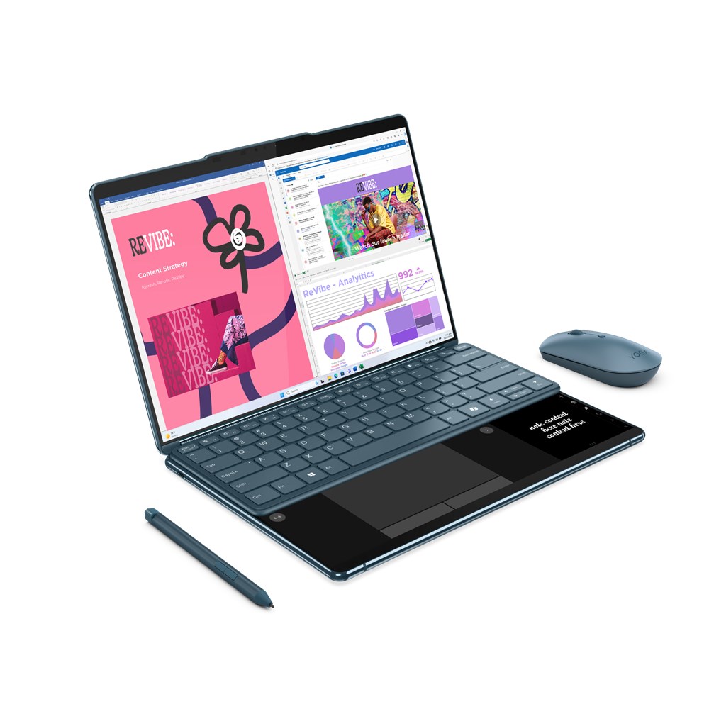 Laptop Lenovo Yoga Book 9 13IMU9, 13.3", Intel Core Ultra 7 155U, Hybrid (2-in-1), Touchscreen, 32 GB LPDDR5x-SDRAM, 512 GB SSD, Wi-Fi 6E (802.11ax) Windows 11 Home Teal + çantë krahu Lenovo B210 (GX40Q17225)