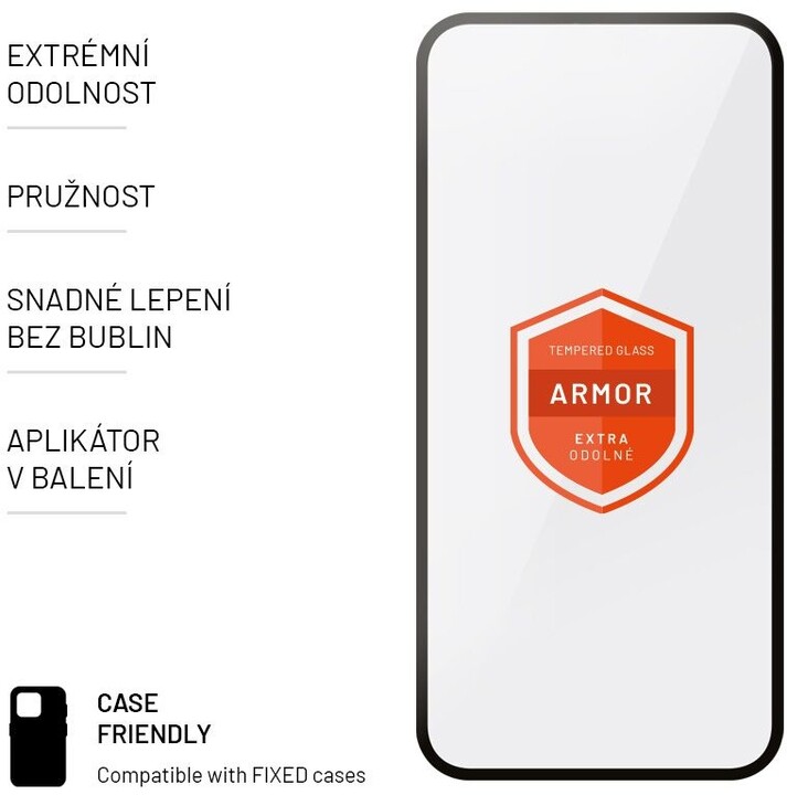 Xham mbrojtës FIXED Armor për Apple iPhone 14/13/13 Pro, me aplikues, i zi