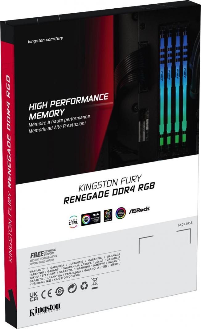 Memorie Kingston Fury Renegade RGB, DDR4, 16 GB, 3600 MHz, CL16, KF436C16RBAK2/16