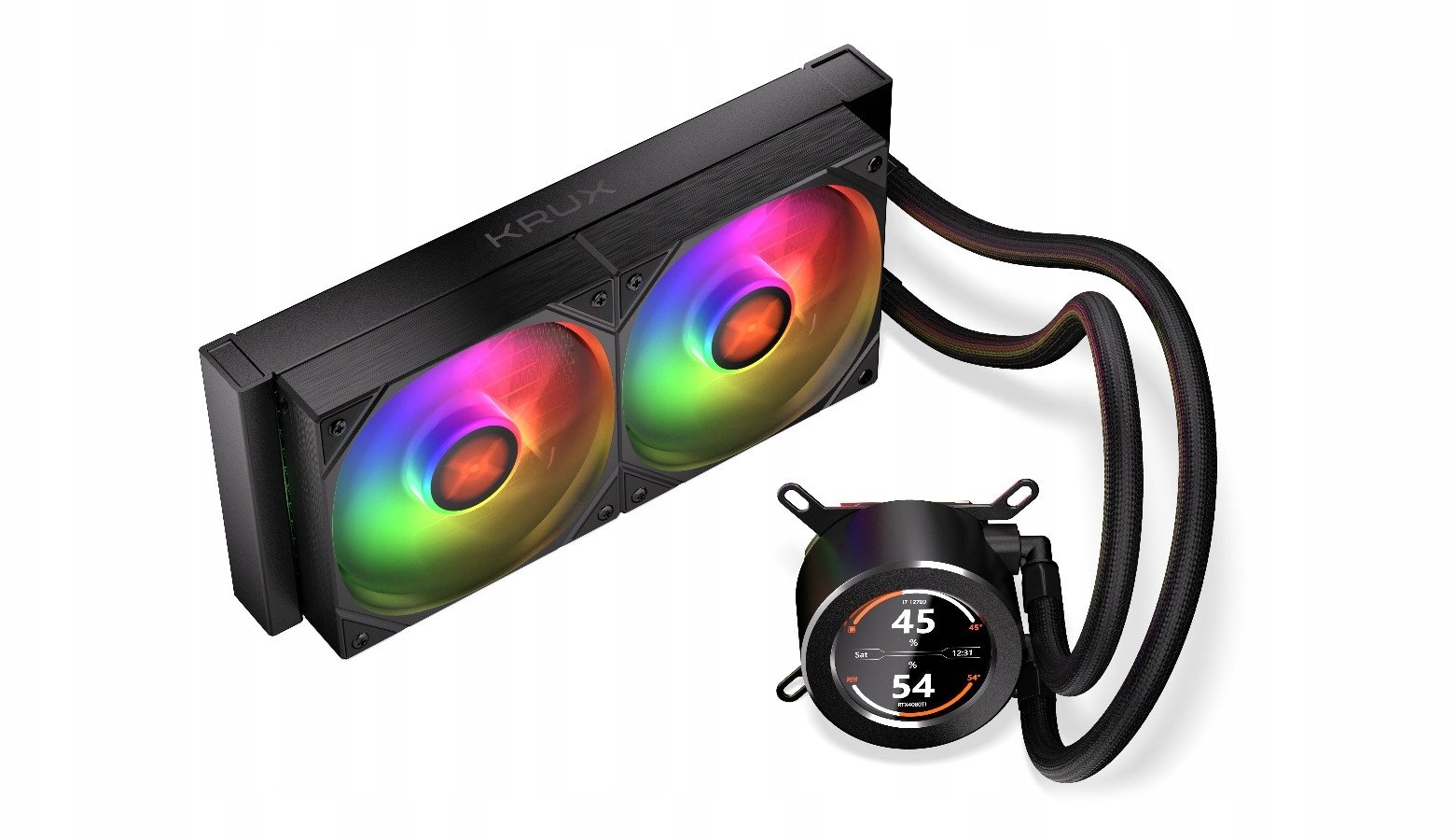Ftohës uji CPU Krux HydroGlance 240 LCD, radiator 240mm, me ekran LCD, i zi