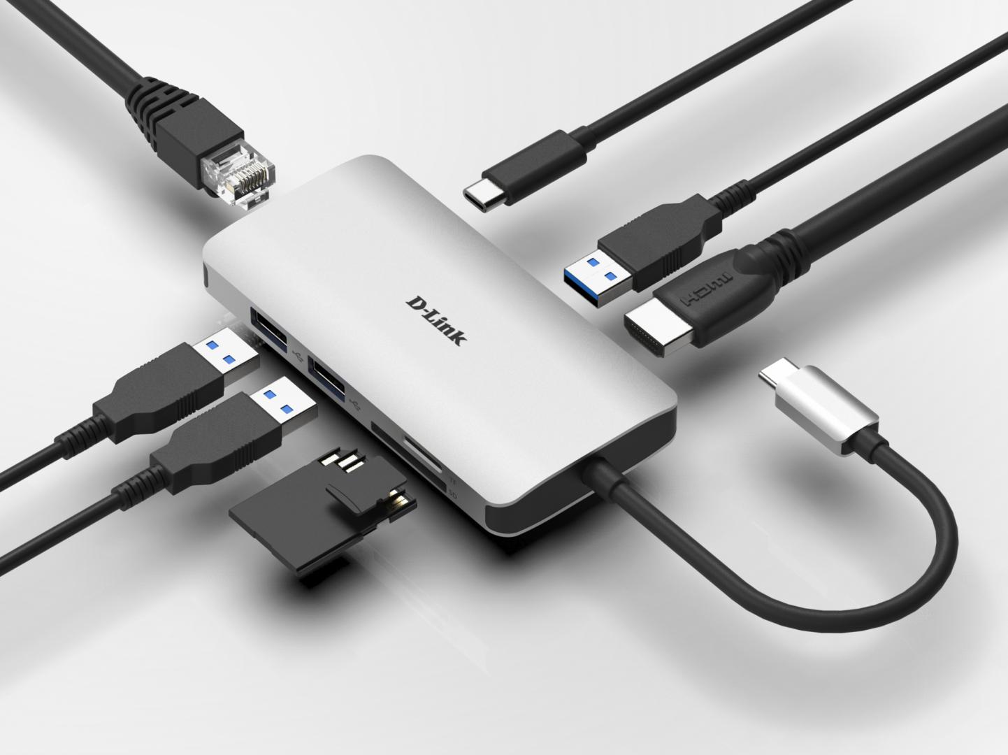 Docking station USB C D Link DUB M810, 8 në 1, 4K HDMI, gri