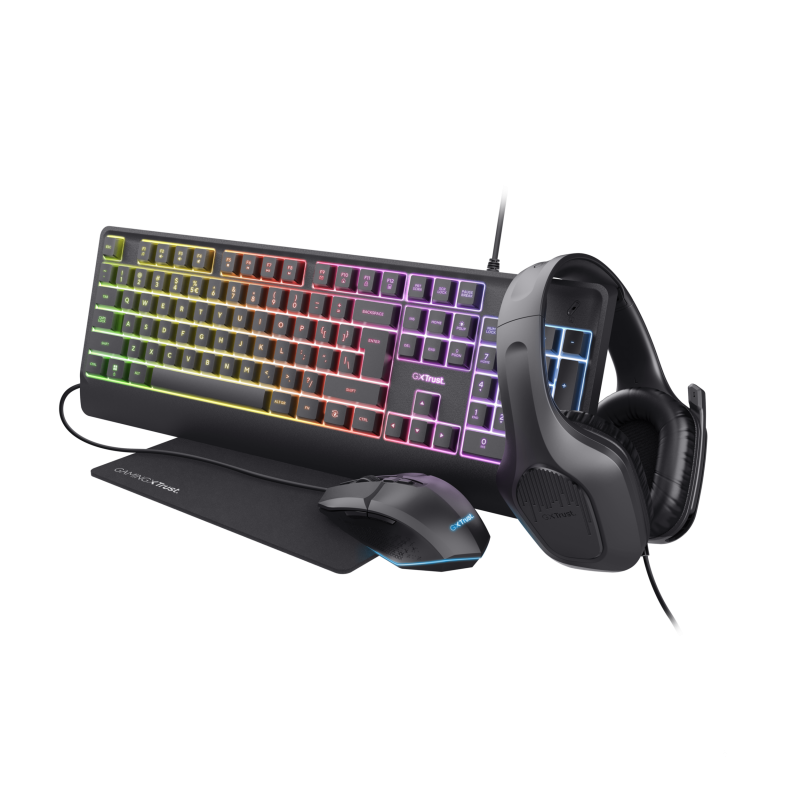 Gejминг сет Trust GXT 792 Quadrox, 4 во 1, USB, црн со осветлување
