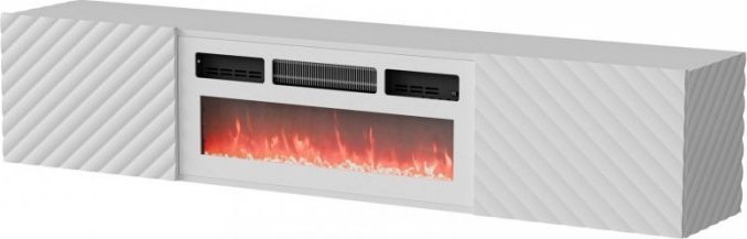 Komodinë TV Chest Bed Mable RTV Lara, 183x35x37 cm, me oxhak elektrik, e bardhë mat