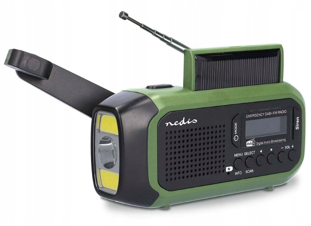 Radio emergjente Nedis, DAB+/FM, diellore me manivelë, portative, e zezë