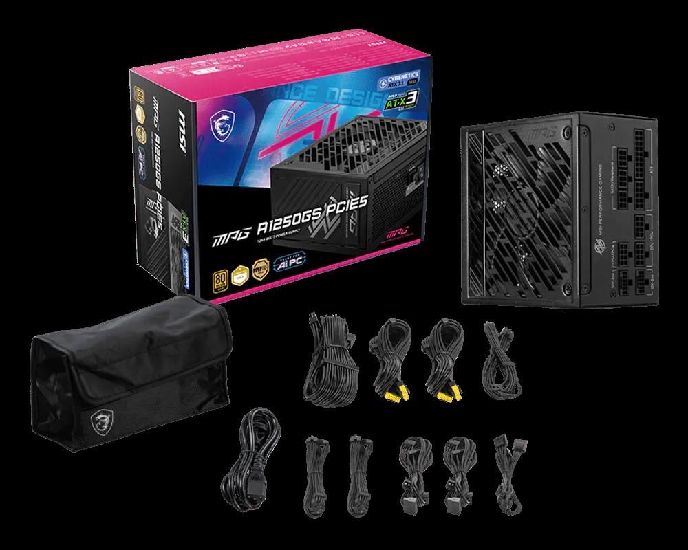 Burim energjie MSI MPG A1250GS PCIE5, 1250W, ATX 3.1, i zi