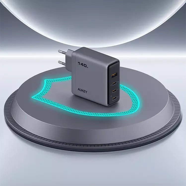 Karikues USB Aukey Comet Mix 4 140W, 3x USB C, 1x USB A, gri