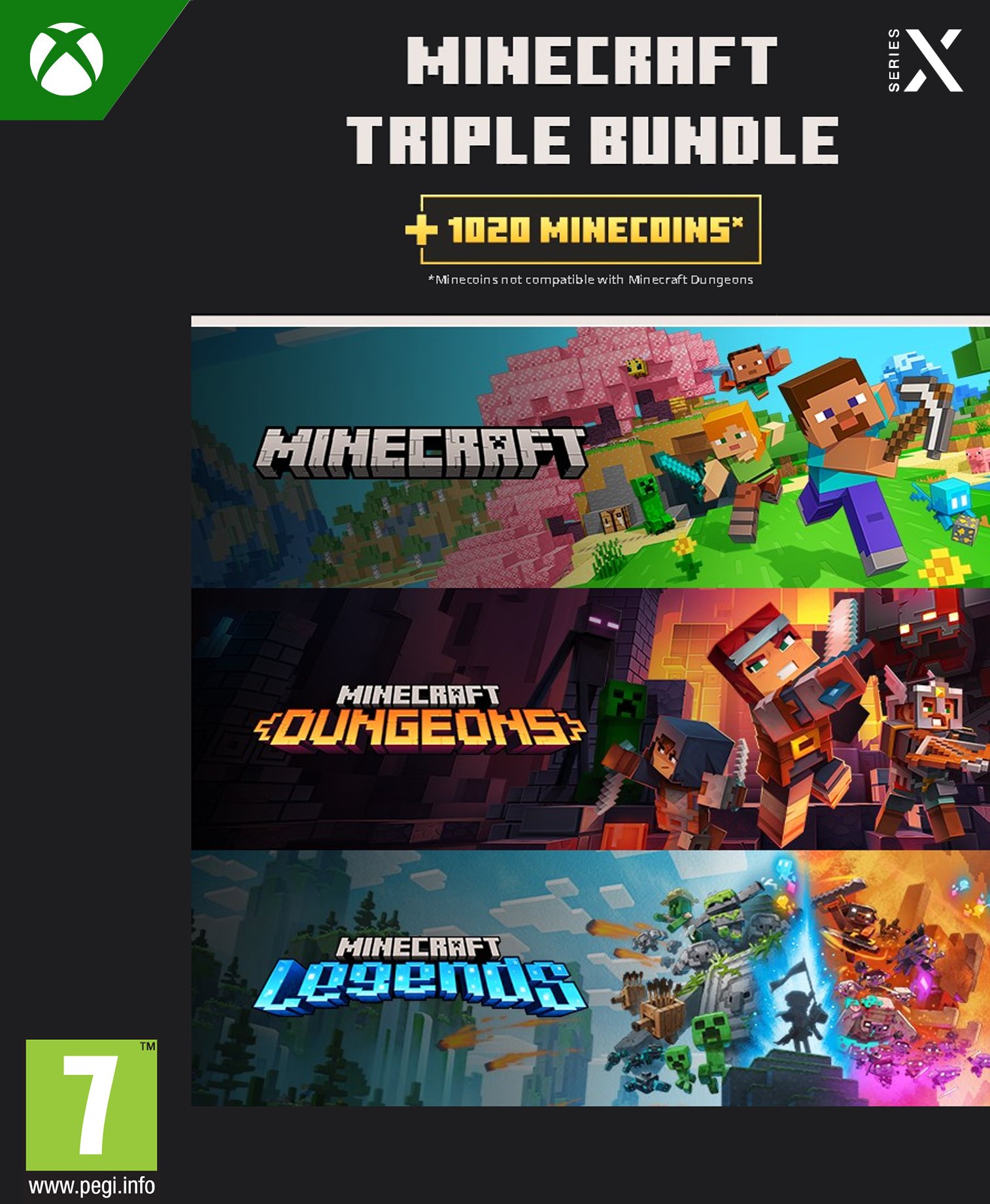 Lojë Xbox Minecraft Triple Bundle, 3 lojëra, 1020 Minecoins, digjitale