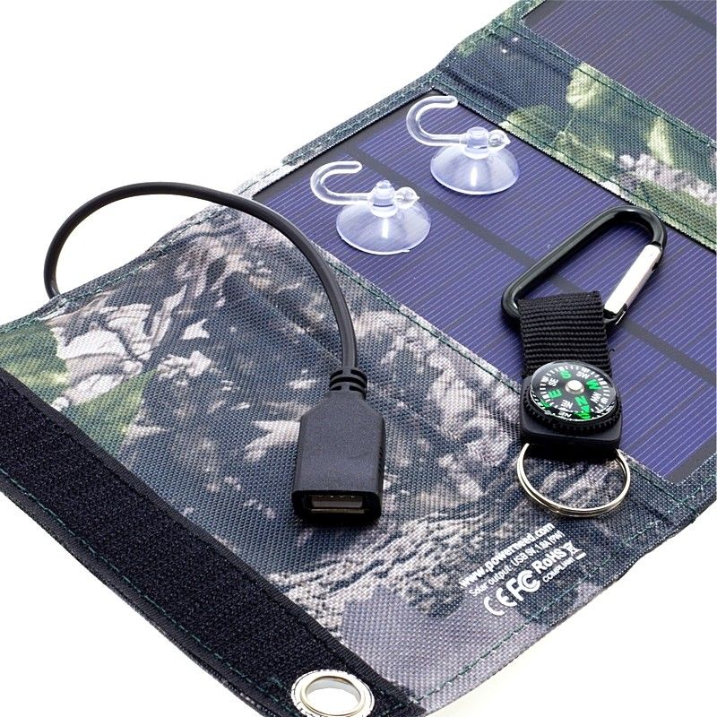 Соларен полнач SUNEN ES-6, 9W, USB 5V 1.8A, камуфлаж