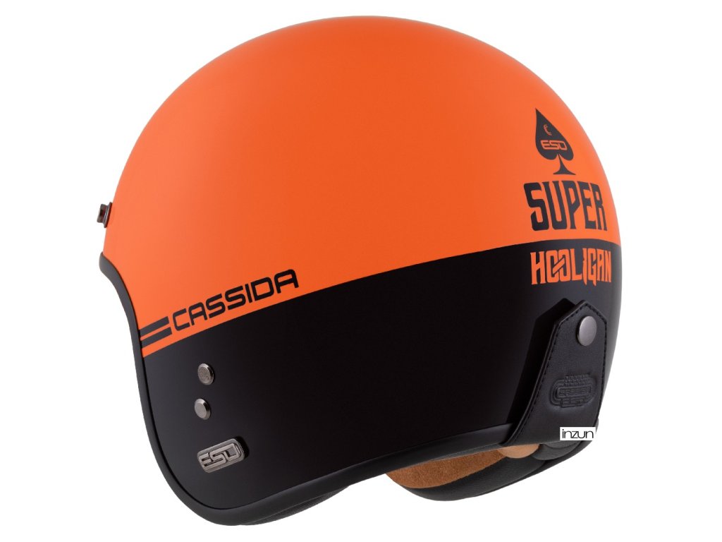 Helmetë moto CASSIDA ESO Super Hooligan, ECE 22.06, open face, e zezë portokalli perlë