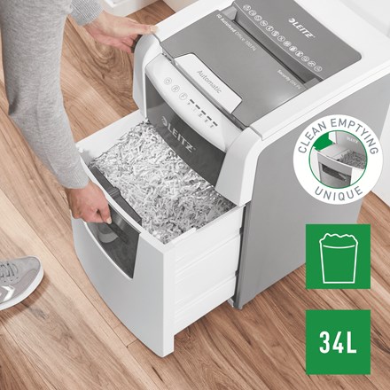 Shredder dokumentesh Leitz Small Office 100, auto 100 fletë, P-4, gri e bardhë