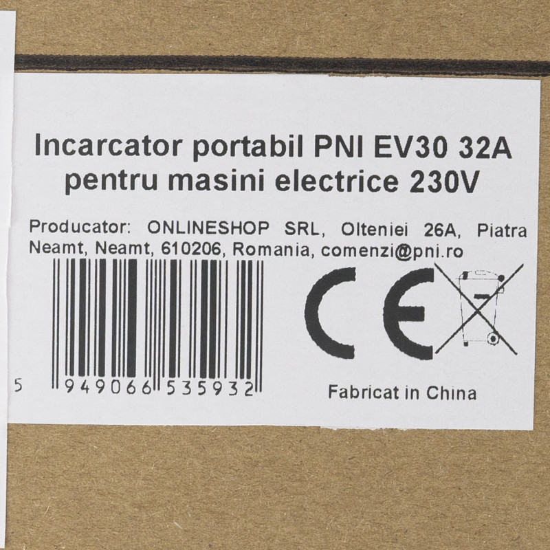 Karikues portativ për makinë elektrike PNI EV30, 32A, 230V, 5m, i zi