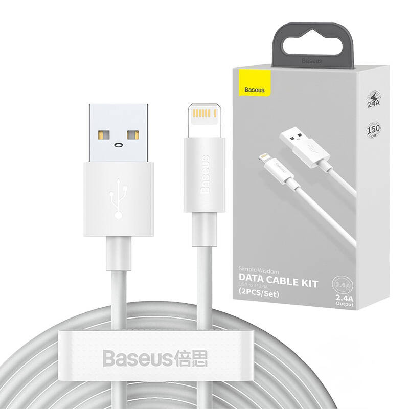 Kabllo USB Baseus Lightning, 2x USB A, 1.5 m, e bardhë