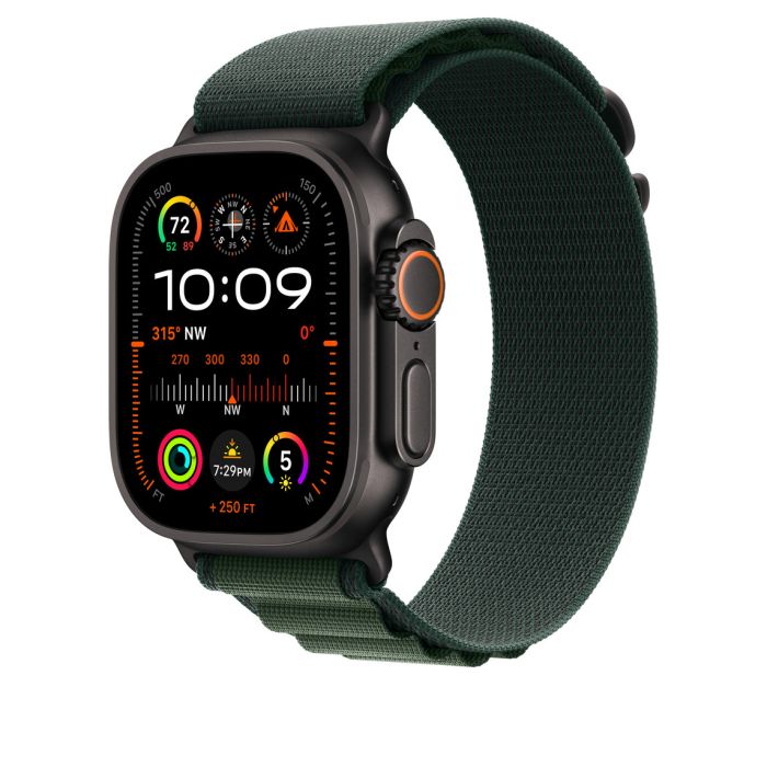Apple Watch 49mm Loop, Dark Green Alpine Loop, Black Titanium Finish, S