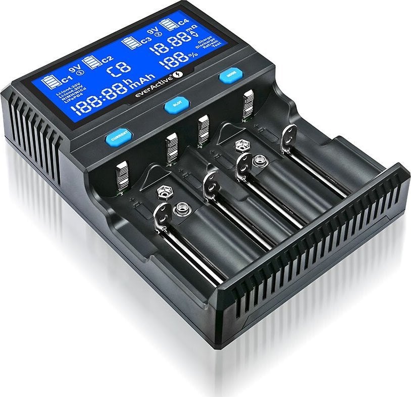 Karikues universal EverActive UC4200, 4 slote, për bateri Ni MH dhe Li ion, i zi