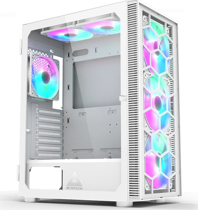 Kasë Montech X3 TG RGB, e bardhë, Midi Tower