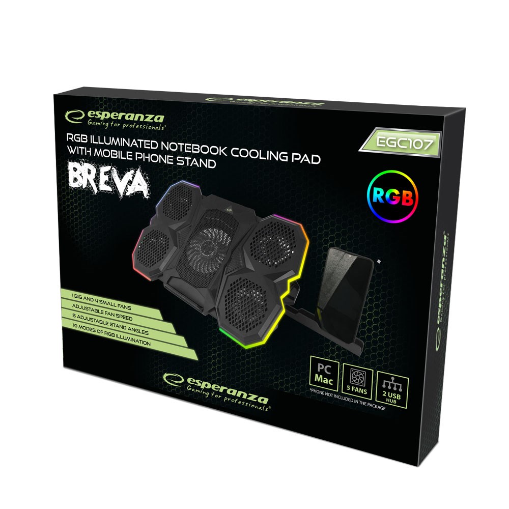 Mbajtëse ftohëse për laptop Esperanza Breva ECG107, 17", RGB