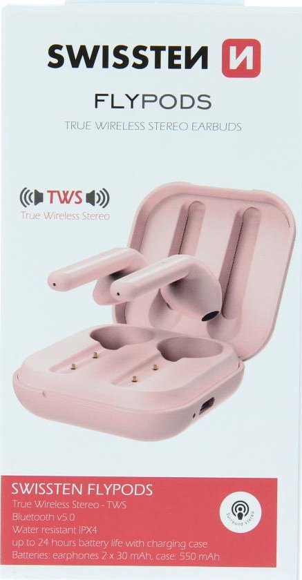 Безжични слушалки Swissten Flypods, Bluetooth, со микрофон, бели