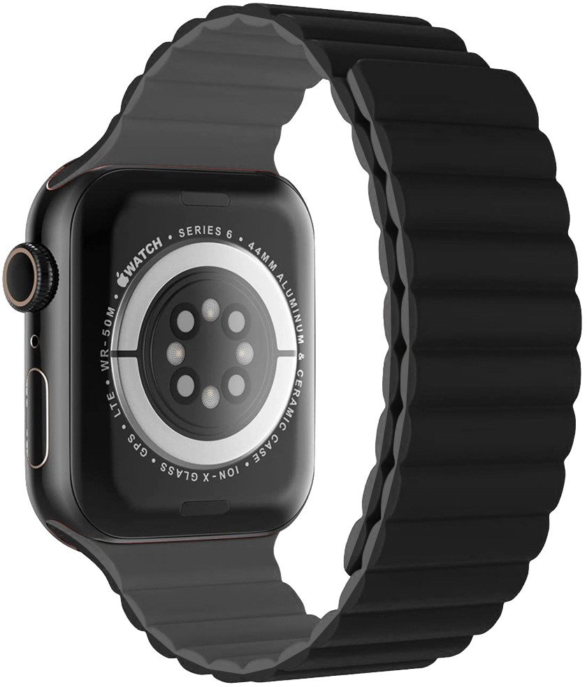 Rrip dore Swissten Silicone për Apple Watch, magnetik, 42/44/45/49 mm, gri e zezë