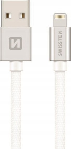Kabllo Lightning Swissten Textile, 0.2m, USB 2.0, argjendtë