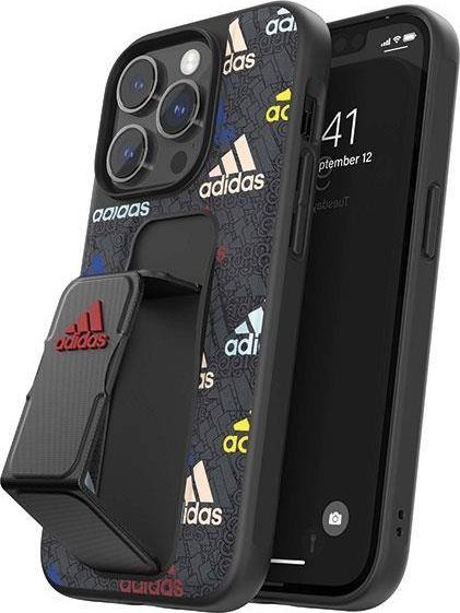 Mbulesë telefoni Adidas SP Grip Case për iPhone 14 Pro, qëndruese, e zezë me ngjyra