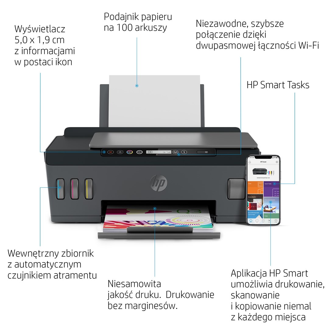 Printer multifunksional HP Smart Tank 515, Inkjet termal, i zi