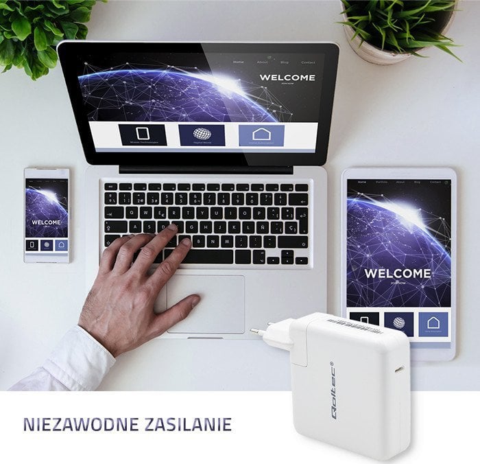 Karikues rrjeti Qoltec FAST, 96W, USB C PD, i bardhë