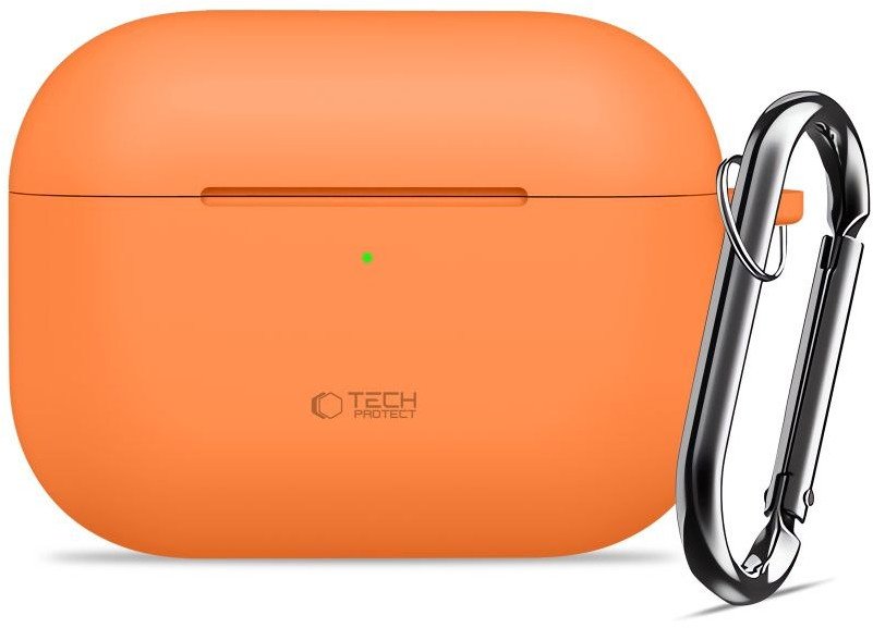 Kuti mbrojtëse Tech-Protect Silicone Hook për Apple AirPods Pro 3, silikon, me karabinë, portokalli kozmik