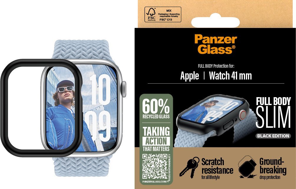 Mbrojtës ekrani PanzerGlass Snappie Full Body Slim, për Apple Watch 41mm, i zi