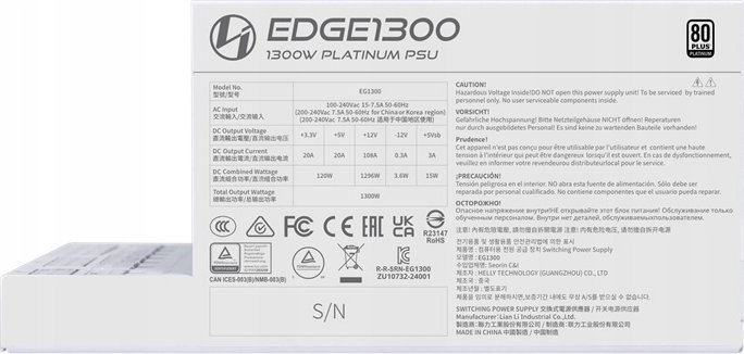 Furnizues energjie Lian Li EDGE EG1300, 1300W, 80 Plus Platinum, i bardhë